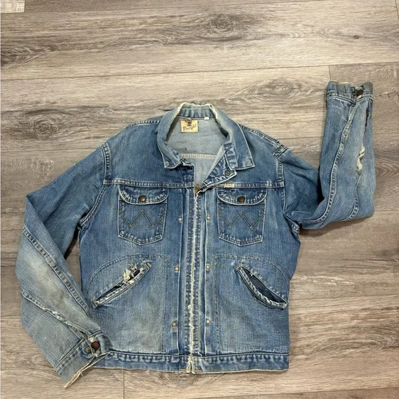 WRANGLER Blue Bell 1950s 8MZ Denim Zip-Up Vintage Blue Jacket Size 42